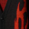Cárdigan de punto holgado con estampados – Negro – Llamas rojas Cárdigan de punto holgado con estampados – Negro – Llamas rojas