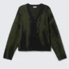 Cárdigan de punto recto con estampados – Negro/Verde caqui oscuro Cárdigan de punto recto con estampados – Negro/Verde caqui oscuro