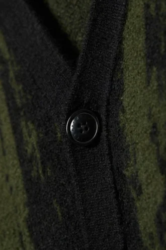 Cárdigan de punto recto con estampados – Negro/Verde caqui oscuro
