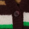 Cárdigan de punto suave con cuello en V – Rayas ciruela/verde/beige Cárdigan de punto suave con cuello en V – Rayas ciruela/verde/beige