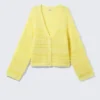 Cárdigan de punto suave de un solo botonero – Amarillo claro Cárdigan de punto suave de un solo botonero – Amarillo claro