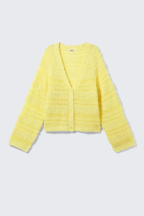 Cárdigan de punto suave de un solo botonero – Amarillo claro Cárdigan de punto suave de un solo botonero – Amarillo claro