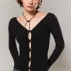 Cárdigan de punto tupido con cuello en V – Negro Cárdigan de punto tupido con cuello en V – Negro