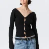 Cárdigan de punto tupido con cuello en V – Negro Cárdigan de punto tupido con cuello en V – Negro