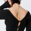 Cárdigan de punto tupido con cuello en V – Negro Cárdigan de punto tupido con cuello en V – Negro
