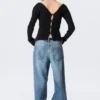 Cárdigan de punto tupido con cuello en V – Negro Cárdigan de punto tupido con cuello en V – Negro