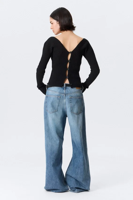 Cárdigan de punto tupido con cuello en V – Negro Cárdigan de punto tupido con cuello en V – Negro