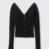 Cárdigan de punto tupido con cuello en V – Negro Cárdigan de punto tupido con cuello en V – Negro