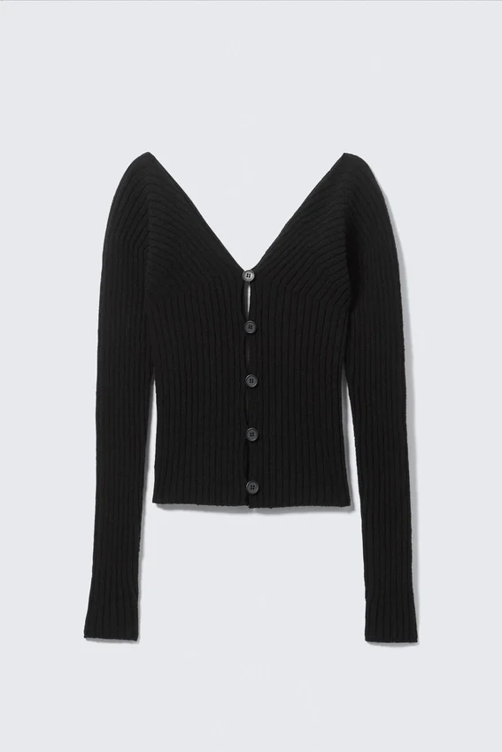 Cárdigan de punto tupido con cuello en V – Negro Cárdigan de punto tupido con cuello en V – Negro