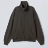 Cárdigan holgado con cuello de embudo y cremallera – Gris oscuro lavado