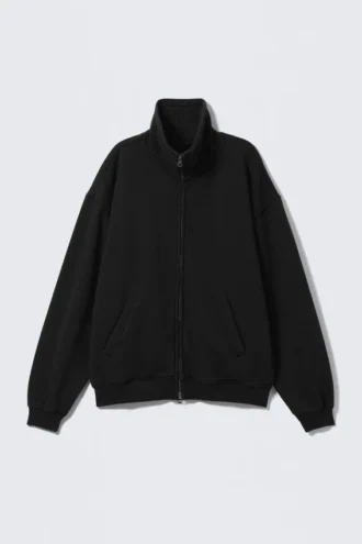 Cárdigan holgado con cuello de embudo y cremallera – Negro