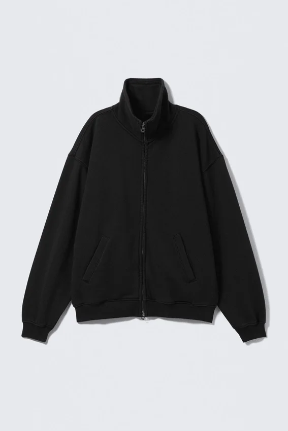 Cárdigan holgado con cuello de embudo y cremallera – Negro Cárdigan holgado con cuello de embudo y cremallera – Negro
