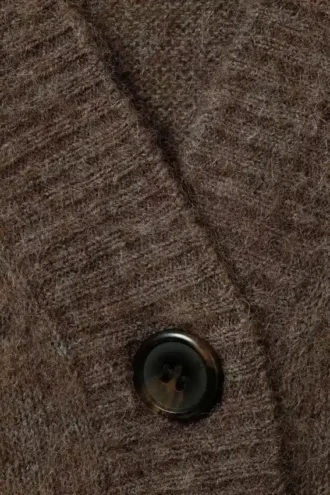 Cárdigan holgado de mezcla de mohair con cuello en V – Marrón oscuro jaspeado
