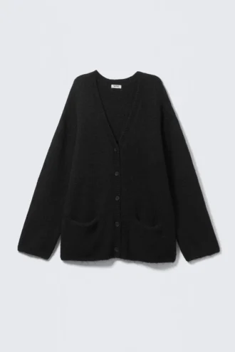 Cárdigan oversize con cuello en V – Negro