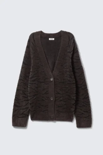 Cárdigan oversize con cuello en V – Patrón de cebra marrón oscuro