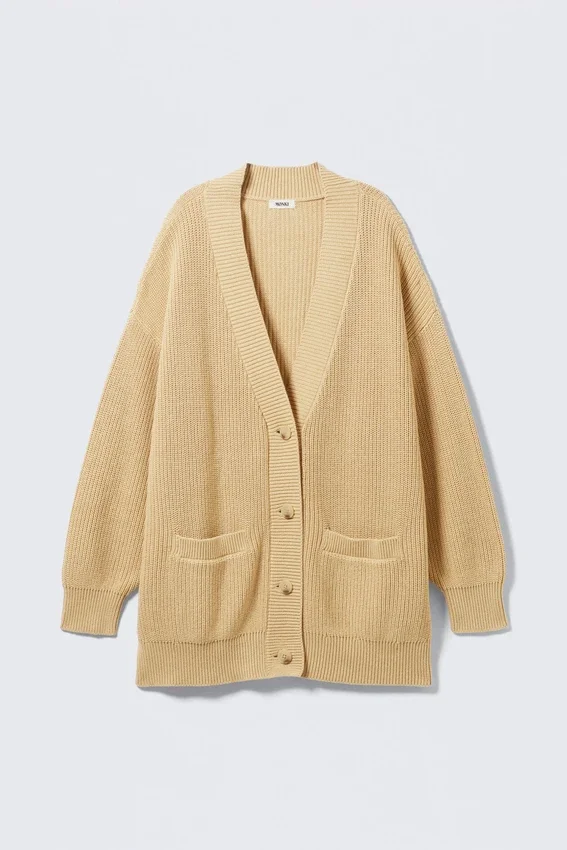 Cárdigan oversize de punto de algodón con cuello en V – Beige Cárdigan oversize de punto de algodón con cuello en V – Beige