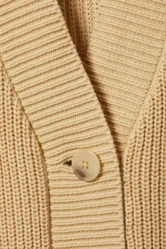 Cárdigan oversize de punto de algodón con cuello en V – Beige
