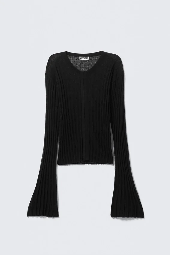Cárdigan transparente de mezcla de lino – Negro Cárdigan transparente de mezcla de lino – Negro