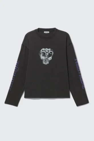 Estupenda camiseta de manga larga con estampados y corte cuadrado – Negro – Midnight Nightmare