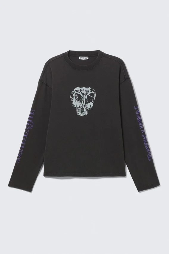 Estupenda camiseta de manga larga con estampados y corte cuadrado – Negro – Midnight Nightmare Estupenda camiseta de manga larga con estampados y corte cuadrado – Negro – Midnight Nightmare