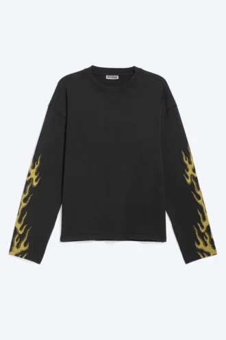 Estupenda camiseta de manga larga con estampados y corte recto – Negro – Riftborn