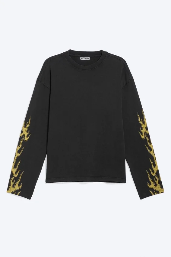 Estupenda camiseta de manga larga con estampados y corte recto – Negro – Riftborn Estupenda camiseta de manga larga con estampados y corte recto – Negro – Riftborn
