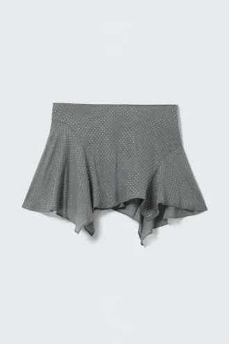 Falda asimétrica con lentejuelas – Gris – Strass