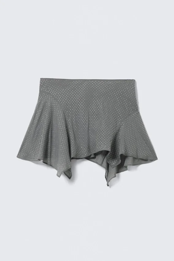 Falda asimétrica con lentejuelas – Gris – Strass Falda asimétrica con lentejuelas – Gris – Strass
