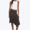 Falda asimétrica de jersey de talle medio – Marrón oscuro