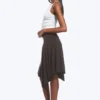 Falda asimétrica de jersey de talle medio – Marrón oscuro