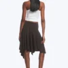 Falda asimétrica de jersey de talle medio – Marrón oscuro