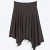 Falda asimétrica de jersey de talle medio – Marrón oscuro