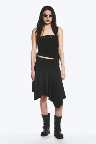 Falda asimétrica de jersey de talle medio – Negro