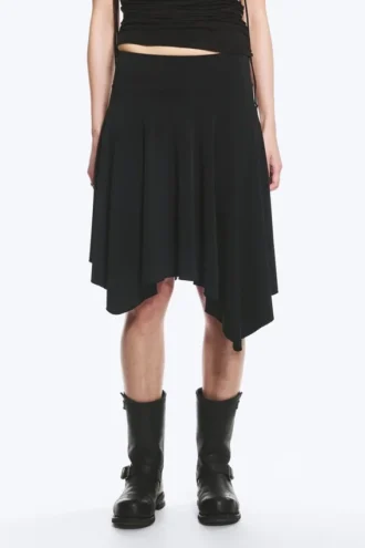 Falda asimétrica de jersey de talle medio – Negro