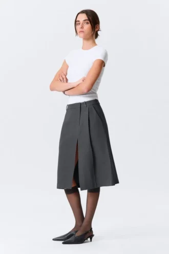 Falda asimétrica de traje en mezcla de lino – Gris oscuro