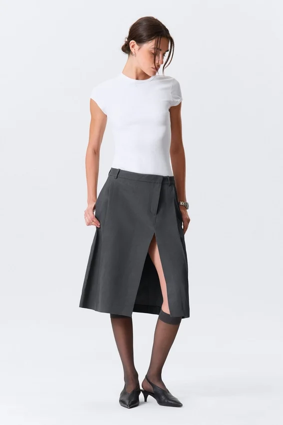 Falda asimétrica de traje en mezcla de lino – Gris oscuro Falda asimétrica de traje en mezcla de lino – Gris oscuro