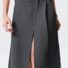 Falda asimétrica de traje en mezcla de lino – Gris oscuro Falda asimétrica de traje en mezcla de lino – Gris oscuro