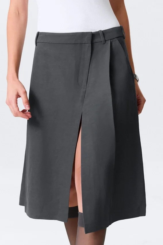 Falda asimétrica de traje en mezcla de lino – Gris oscuro Falda asimétrica de traje en mezcla de lino – Gris oscuro
