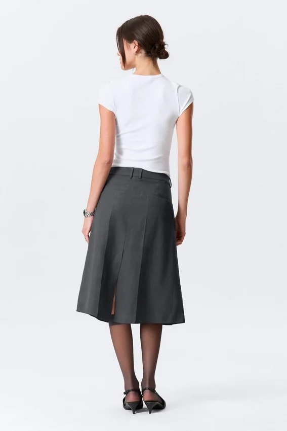 Falda asimétrica de traje en mezcla de lino – Gris oscuro Falda asimétrica de traje en mezcla de lino – Gris oscuro