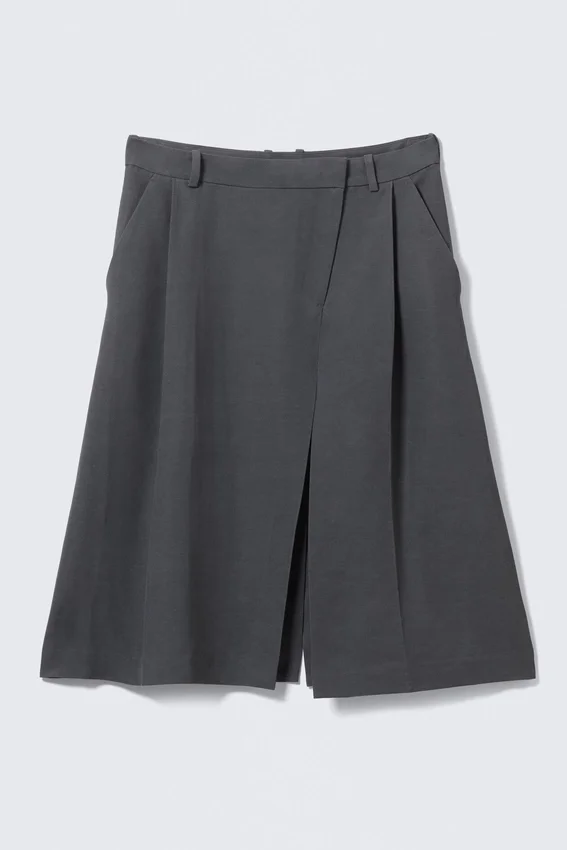 Falda asimétrica de traje en mezcla de lino – Gris oscuro Falda asimétrica de traje en mezcla de lino – Gris oscuro