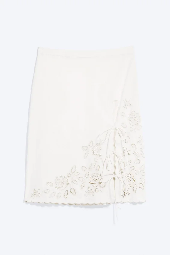 Falda de algodón bordada hasta la rodilla – Blanca Falda de algodón bordada hasta la rodilla – Blanca