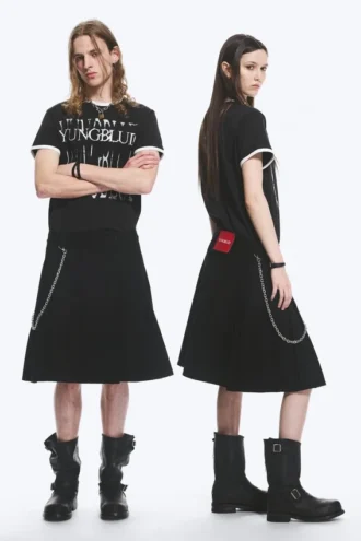 Falda de denim de talle medio Yungblud – Negro