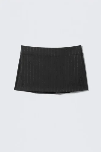 Falda de sarga cepillada de talle bajo – Gris oscuro – Raya metalizada