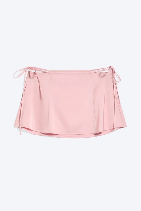 Falda de satén con aberturas – Rosa claro Falda de satén con aberturas – Rosa claro