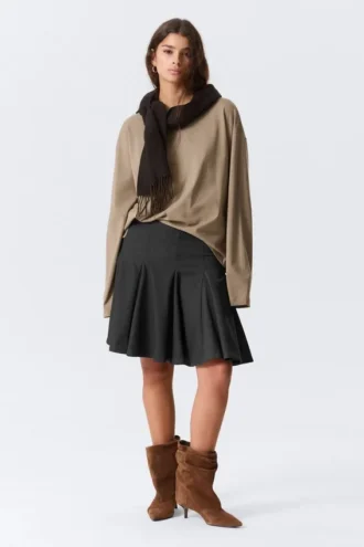 Falda de traje acampanada de talle bajo hasta la rodilla – Gris oscuro