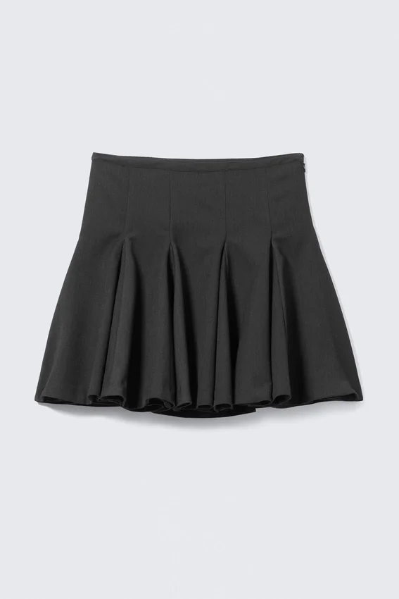 Falda de traje acampanada de talle bajo hasta la rodilla – Gris oscuro Falda de traje acampanada de talle bajo hasta la rodilla – Gris oscuro
