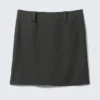 Falda de traje midi de talle bajo y corte ajustado – Gris oscuro jaspeado