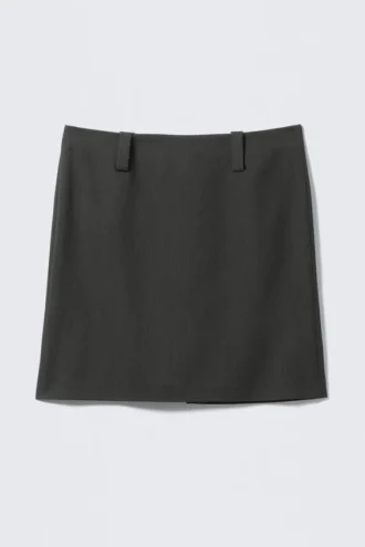 Falda de traje midi de talle bajo y corte ajustado – Gris oscuro jaspeado