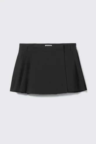Falda de traje plisada – Azul oscuro – Rayas finas