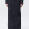 Falda larga ajustada de denim de talle bajo – Blue Rinse – Azul oscuro